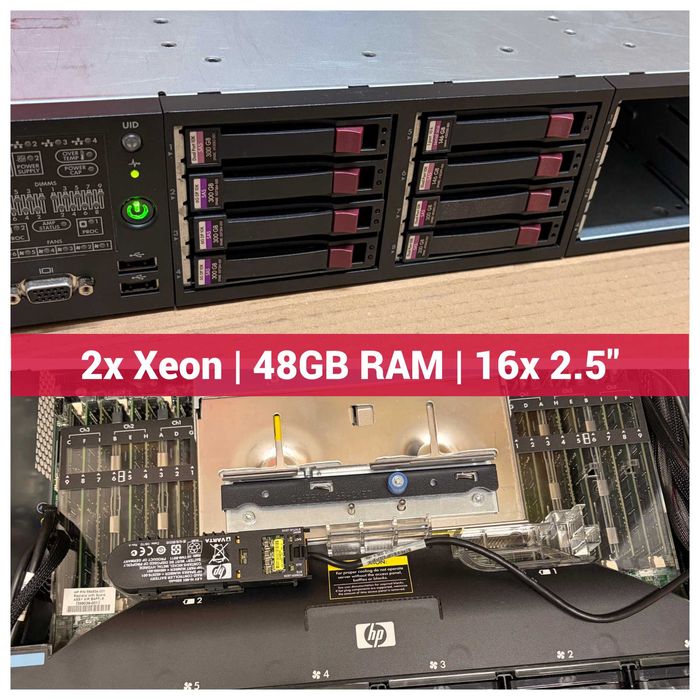 HP DL380 G7 2* Xeon E5620, 48GB RAM, 16*SFF сървър