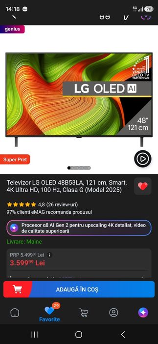 Se vinde tv LG OLED b5