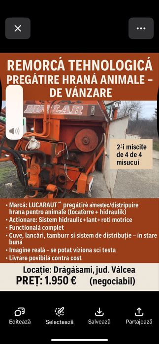 Vand ca fier vechi remorca tehnologica pregatit hrana pentru animale