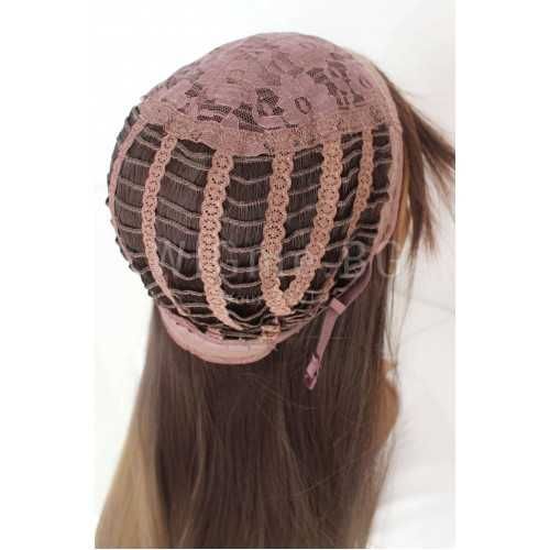 Дълга права шоколадово кафява перука с бретон Наоми