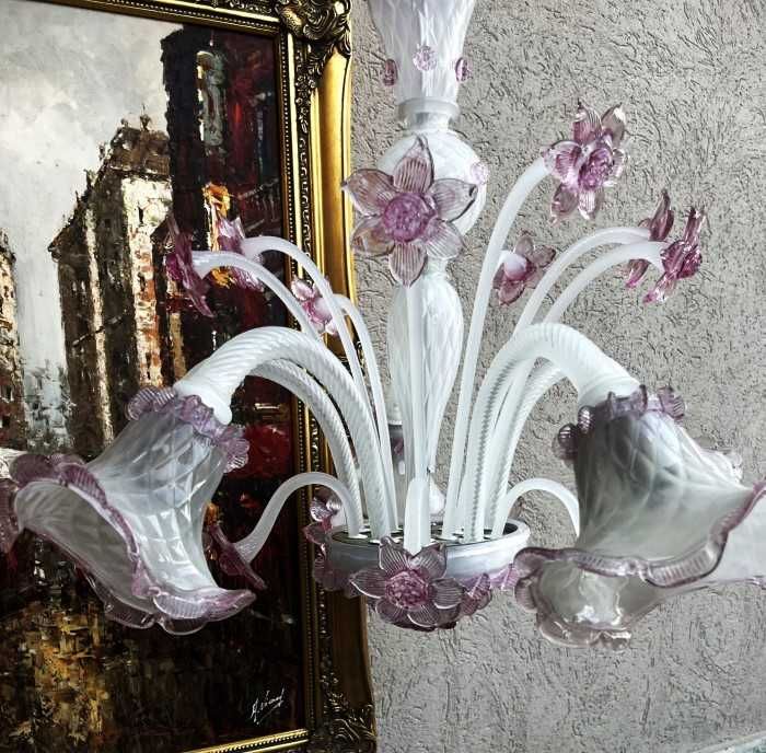 Pretios candelabru Murano-Gemma-decoruri florale-trandafiri-Italia