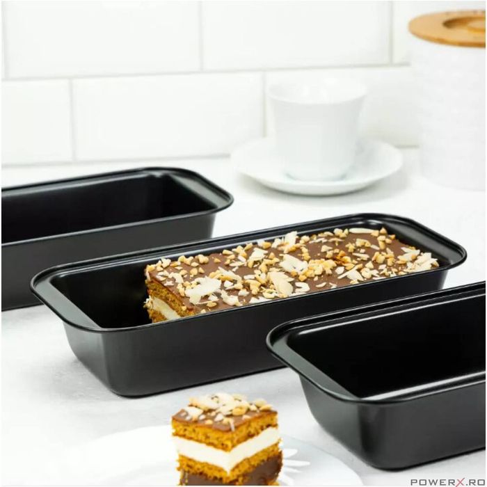 Tava de copt, set 3 piese, marmorat, negru, KingHoff