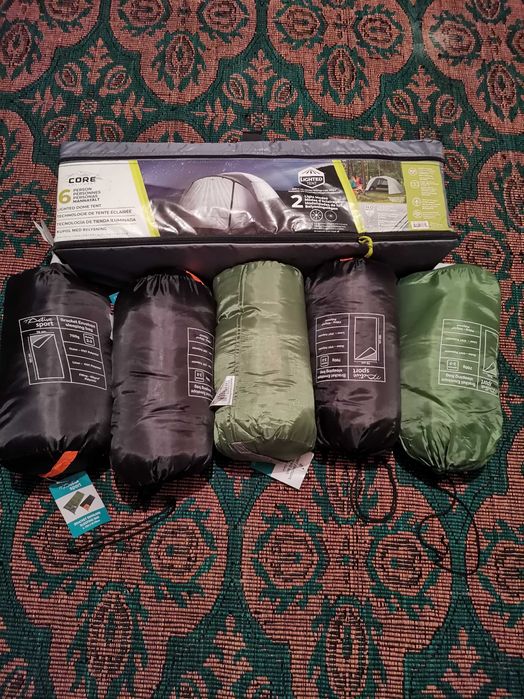 6 местна палатка core 6 + 5 спални чувала комплект.Нови!!!