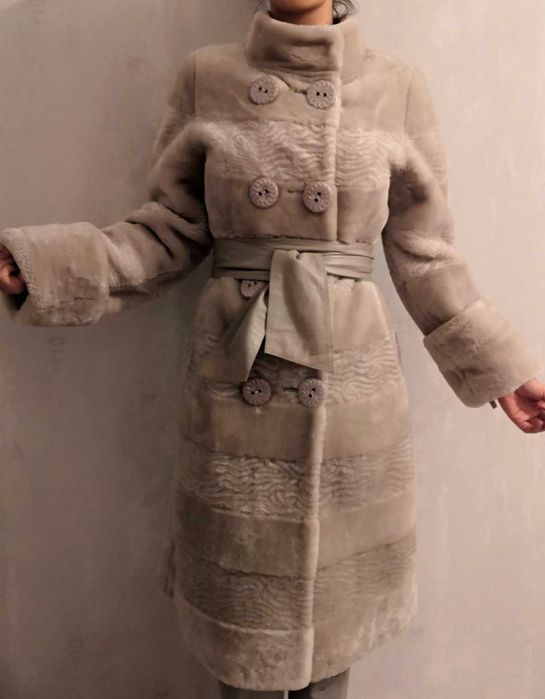 Шуба мутоновая серая