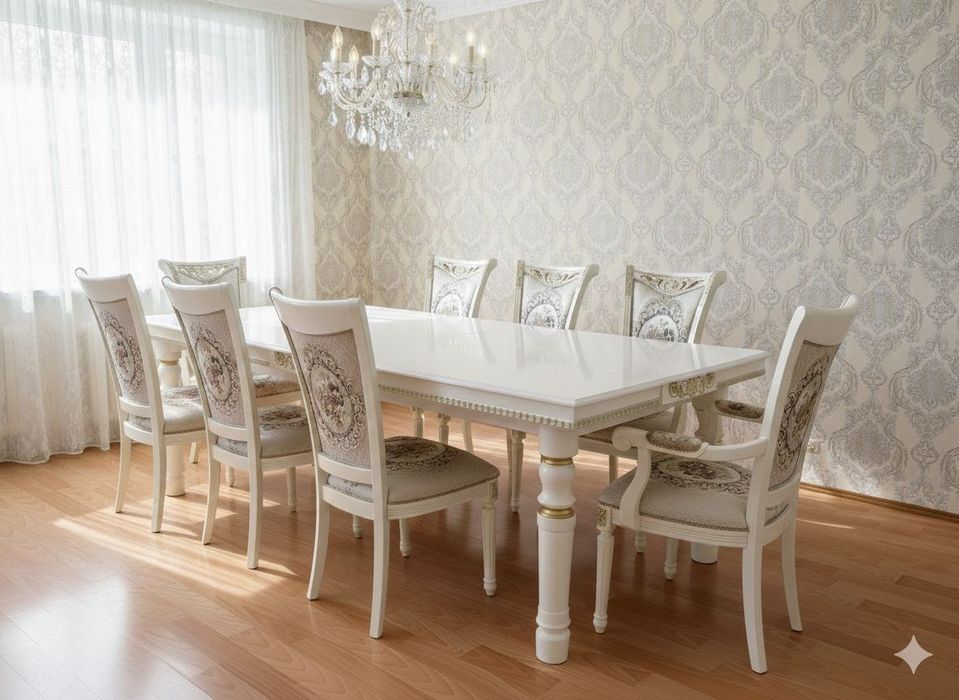 Katta Stol-stul to‘plami (2.7m x 1.2m) — 12 dona stuli bilan.