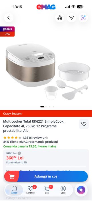 Multicooker TEFAL SimplyCook RK622130, 4L, 750W, 12 programe (Alb)