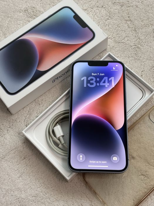 iPhone 14 Blue ca nou 91% 128 GB full box 5G Husa+ Cablu
