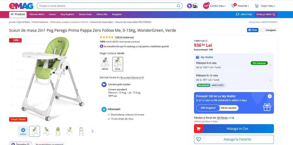 Scaun de masa bebelusi /copii 2in1 Peg Perego Prima Pappa Zero Follow Me