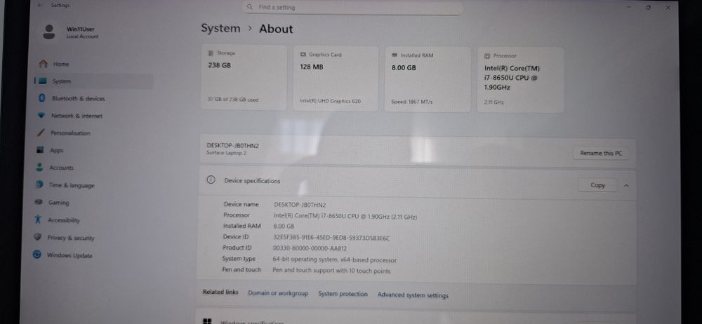 Лаптоп Microsoft Surface 2 | I7 8650U | 8GB | 256 SSD