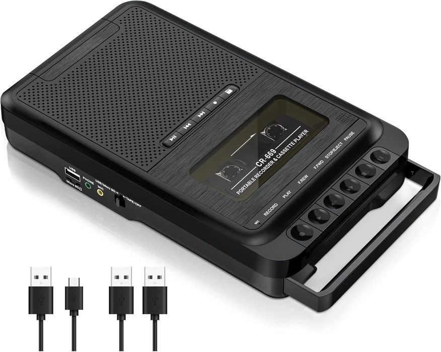 Преносим касетофон, запис на касета/USB/SD карта чрез микрофон