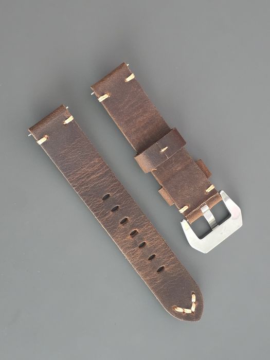 Curea ceas, piele intoarsa, maro, 20mm