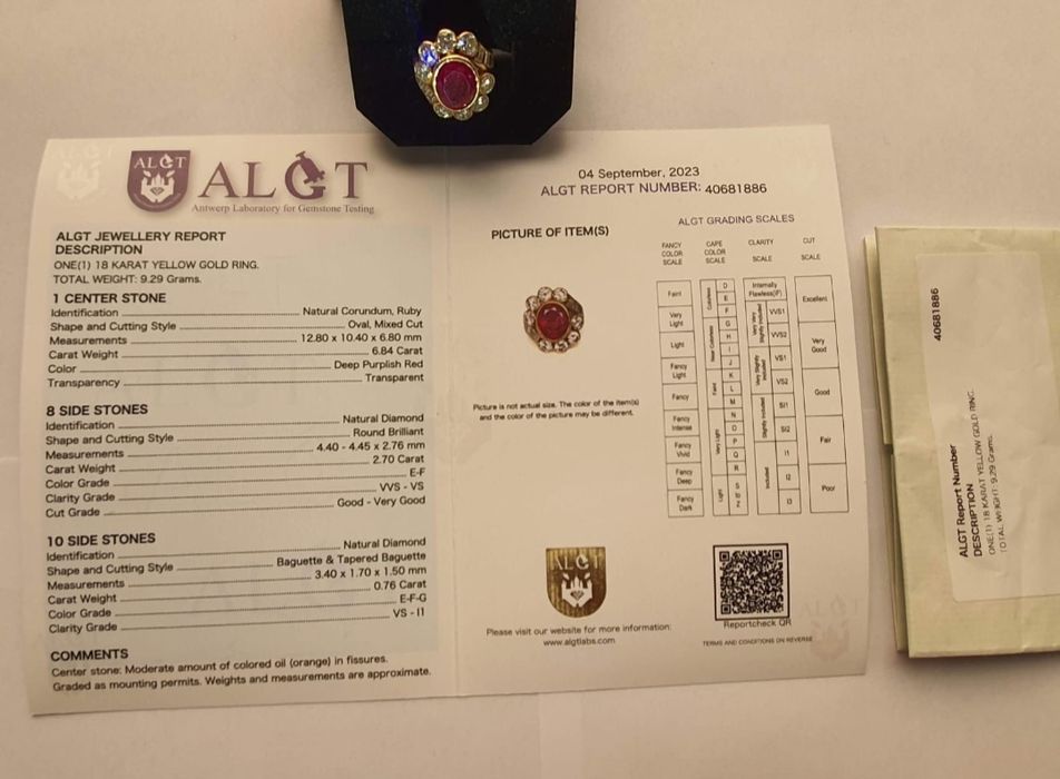 Inel din aur cu diamante si rubin natural de 6.84 Carat