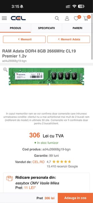 Ram ADATA 8GB 2666mhz DDR4