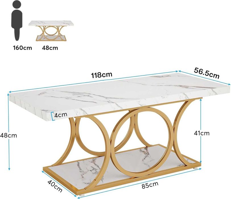 Правоъгълна масa модернa, 2-етажна изкуствен мрамор геометрични крака