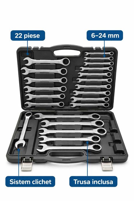 Set chei inelare cu clichet 22 piese 6-24 mm BSN Tools