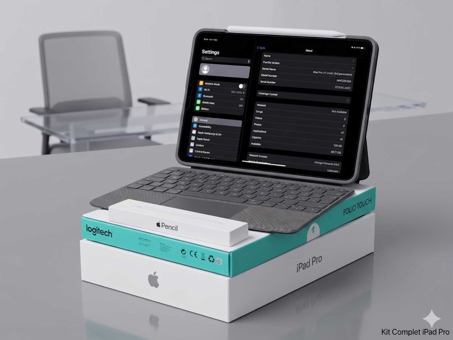 iPad Pro 11" (Gen 4) M2 + Tastatură Logitech + Apple Pencil [KIT CA NOU]