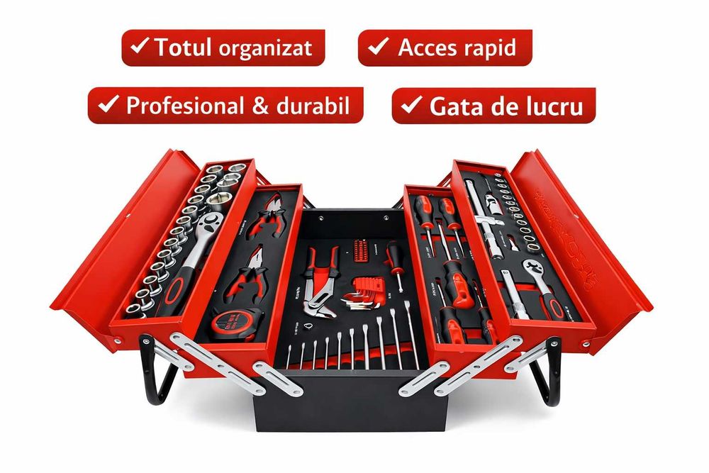 Trusa scule metalica 85 piese cu sertare organizare completa