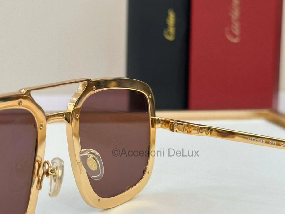 Ochelari de Soare Cartier CT0194S Noi Full Box Santos De Cartier [Verificare Colet] Gold