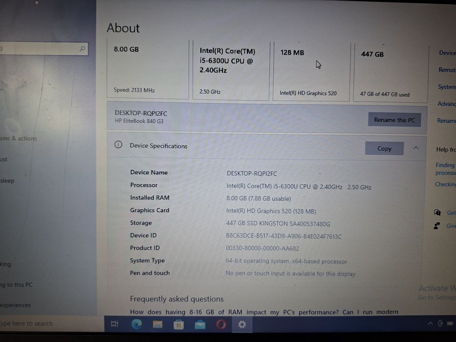 HP EliteBook 840 G3 - i5, 8GB RAM, SSD 500GB, Battery 3h+