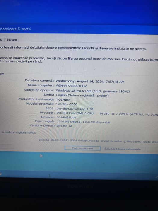 Laptop toshiba satelite c650, intel i3, 6gb ram