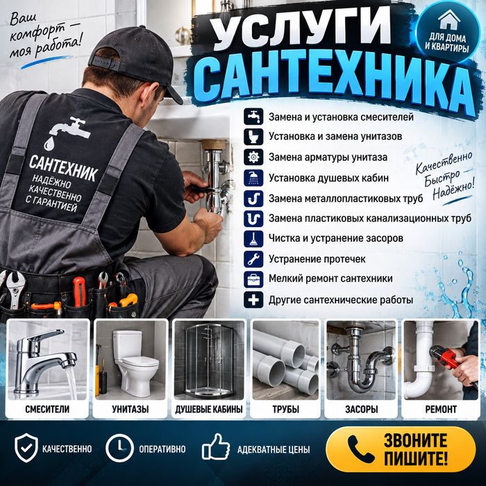 Сантехник!Аккуратно!Быстро!Качественно!