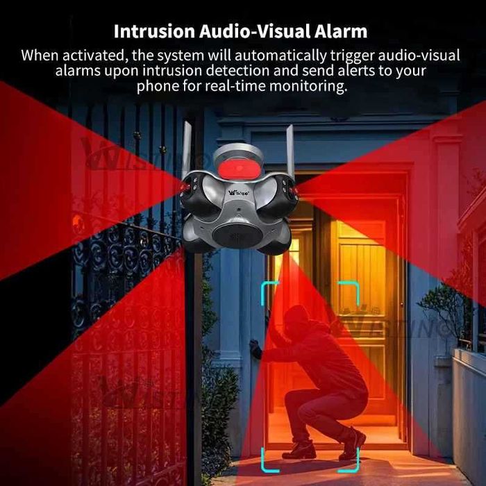 Външна 16MP 360 градуса Wifi камера Четири PTZ човешка проследяване