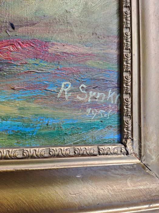 tablou pictura pe pfl 75/55 cm semnat datat 1958