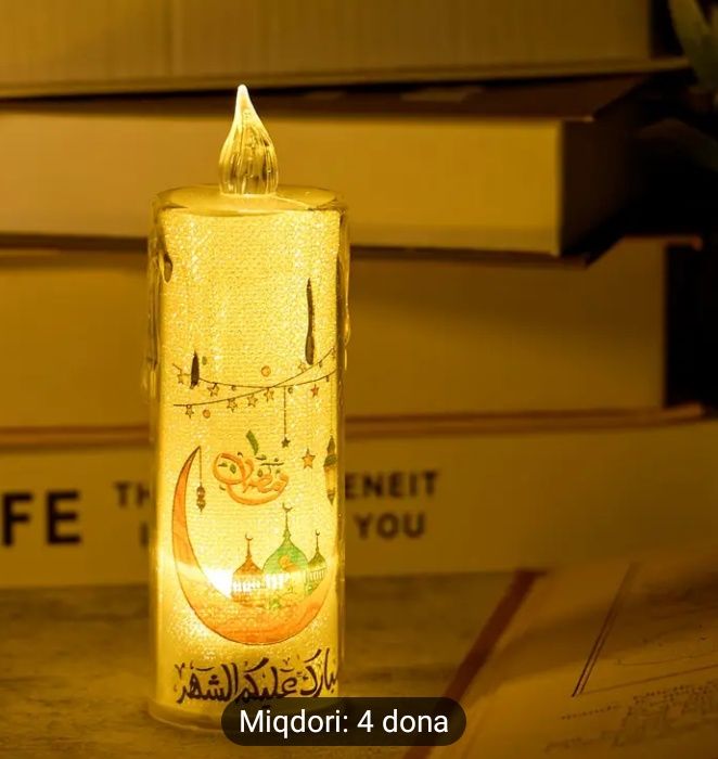 4 dona LED Ramazon Sham Chiroqlari - Batareyka Bilan Ishlaydigan,