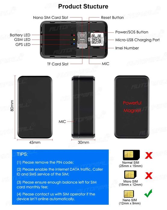 GPS Tracker Auto,  5m  microfon inregistrare rezista apa autonomie x5