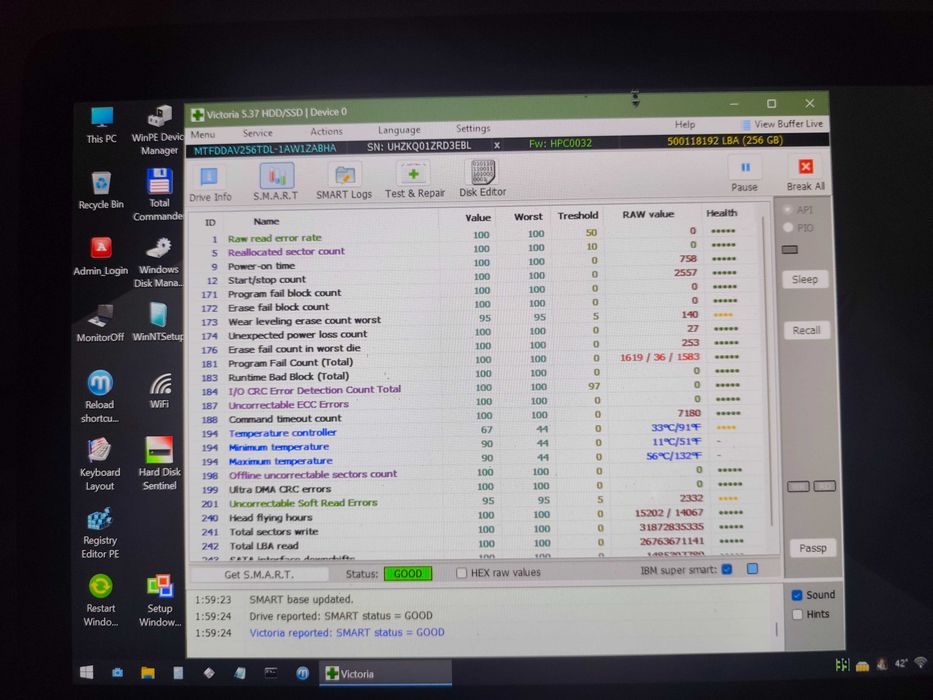 SSD Micron 1300 256GB M.2 SATA – 95% Health – Testat