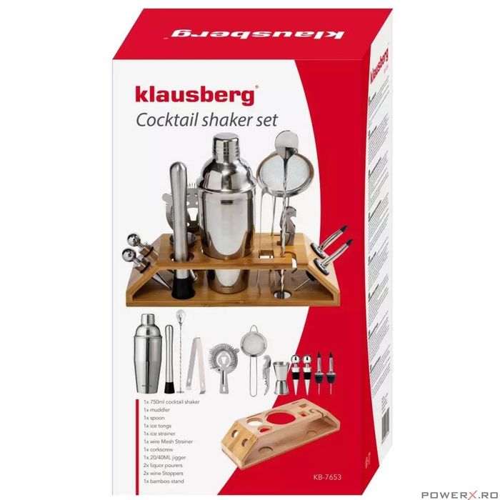 Set barman pentru bauturi, cocktailuri, shaker, 13 piese, argintiu,