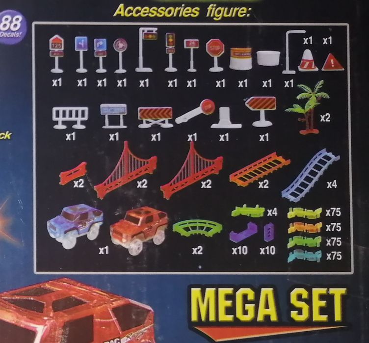 Мажек трак 360 детали + 2шт машинки и трасса 5.5 метров