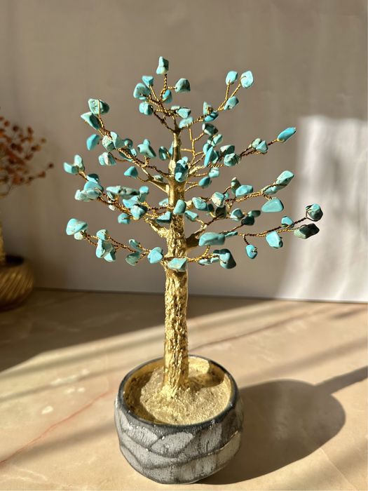 Дерево из бирюзы, дерево из натуральных камней, ручная работа