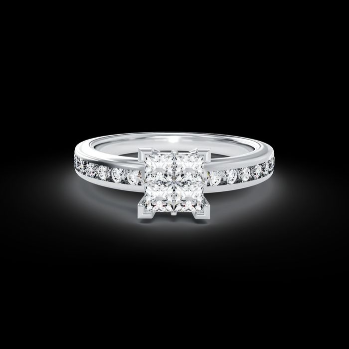 Inel Teilor Princess cut cu 26 diamante aur alb de 18K cu 26 diamante