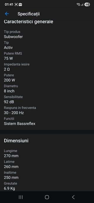 Subwoofer Activ Blaupunkt GTb8200A, 75W RMS ca nou