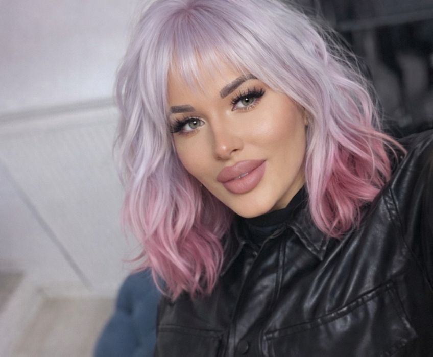 Peruca scurta    gri violet  , cosplay, fashion