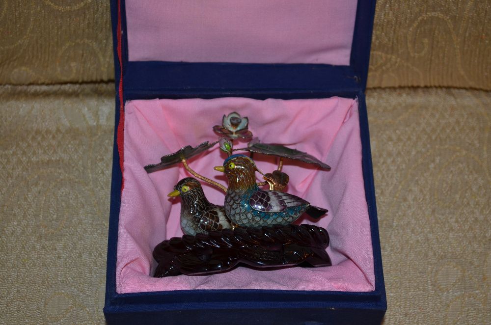 MINIATURA ARGINT 925 cu EMAIL - Pereche Rate Mandarin - China - 140g.!