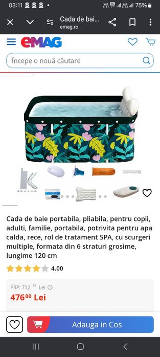 Cadă portabilă pentru orice ocazie