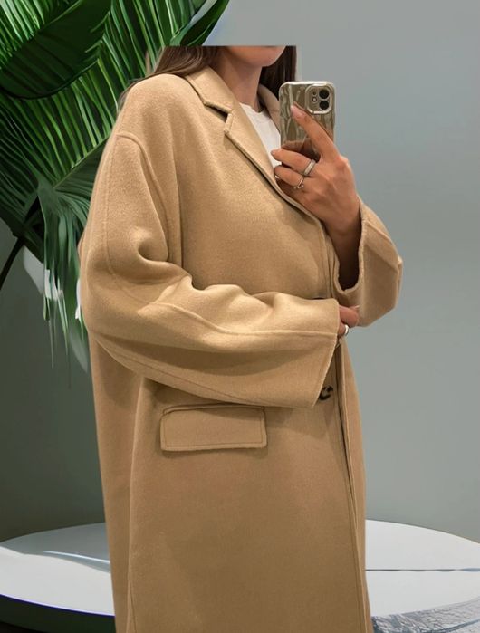 Palton de primăvara duble faced bej camel deschis cu lână Zara XS S