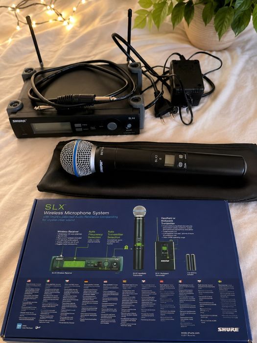 Shure SLX4 + SLX2 Beta 58A | Microfon Wireless Profesional | Cutie + Accesorii | Stare Excelentă