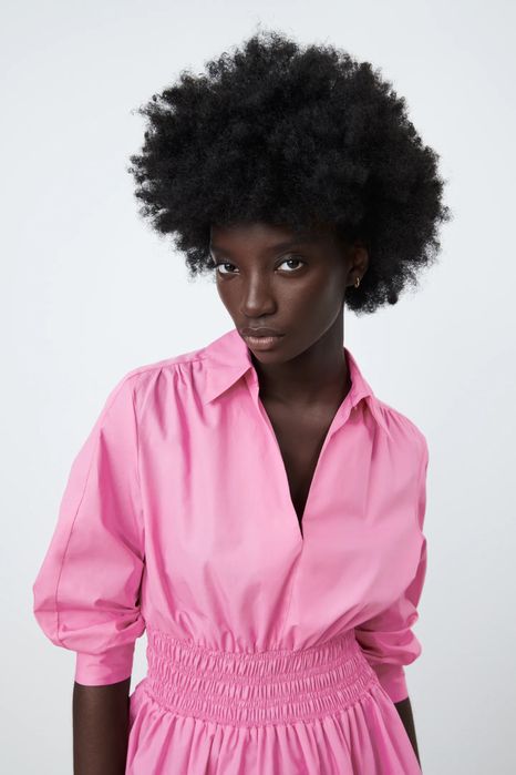 ZARA мини къса рокля в бонбонено розов цвят