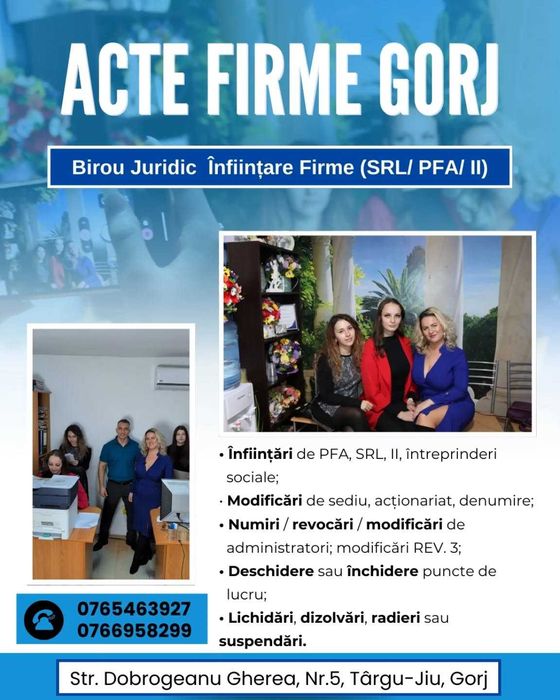 Infiintari, modificari, suspendari, radieri firme GORJ