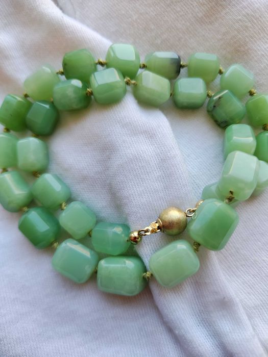 Colier aur 14k cu Crisopraz natural Chrysoprase Lantisor lant crysopraz UNICAT ARTMAX