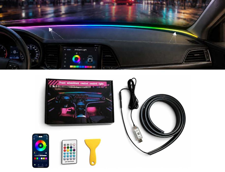 Bandă LED parbriz RGB Symphony auto 150 cm, control prin aplicație, USB