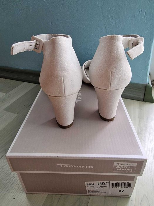 Бели, блестящи, сватбени сандали/ обувки Tamaris WHITE GLAM