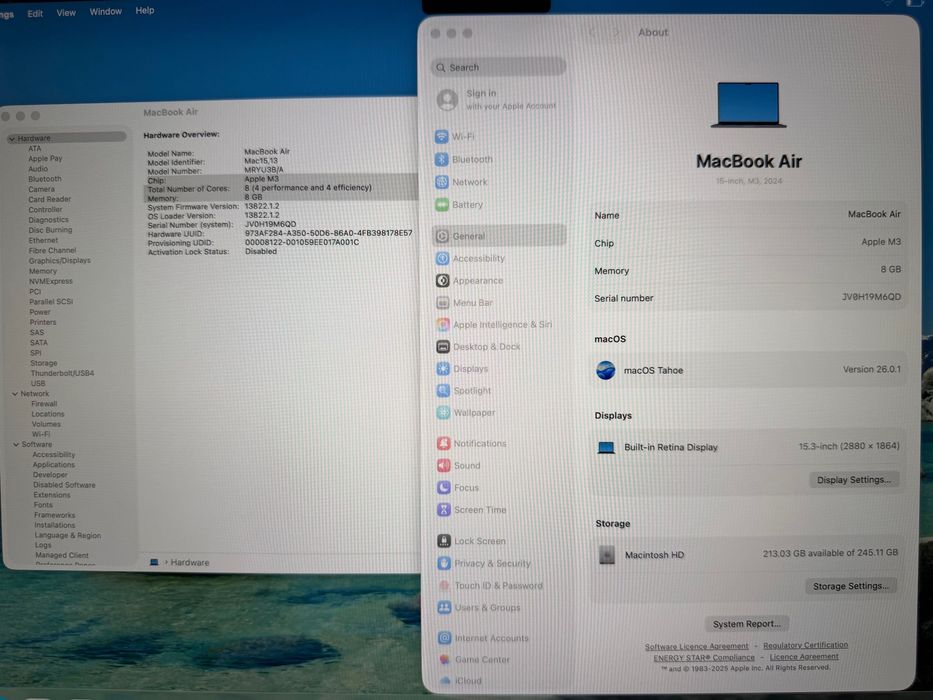 MacBook Air 15" M3 Chip 8-CPU, 10-GPU, 8GB RAM, 256GB SSD