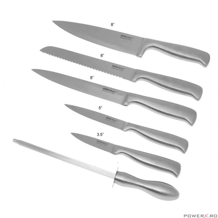 Set de cutite, cu suport din lemn si ascutitor, 7 piese, Kinghoff