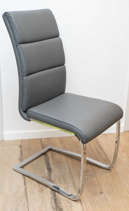 Scaune dining cu picior metalic (chrom) din piele ecologica gri