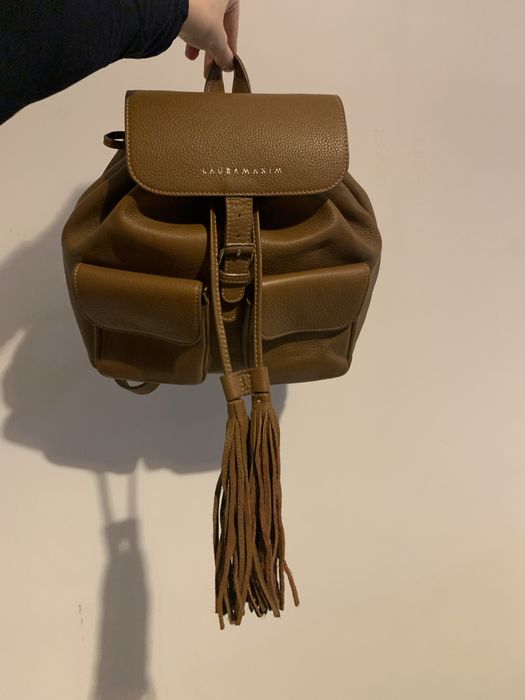 Rucsac Laura Maxim, piele, maro, purtat de doua ori