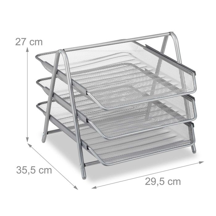 Suport documente cu 3 compartimente metal argintiu 27x29x35 cm